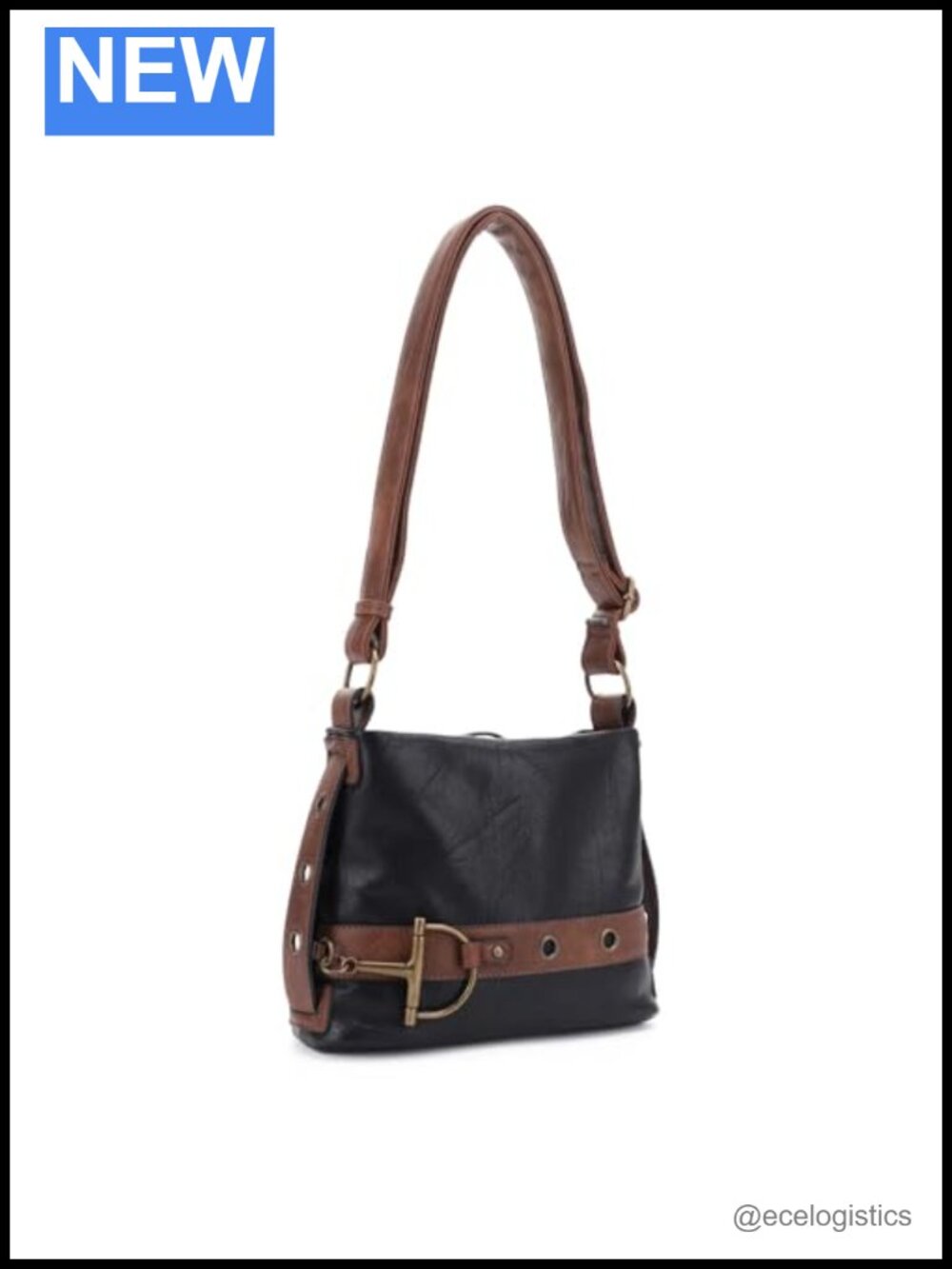 Vegan Leather Crossbody Purse with Antique Brass Horsebit Details for Women
